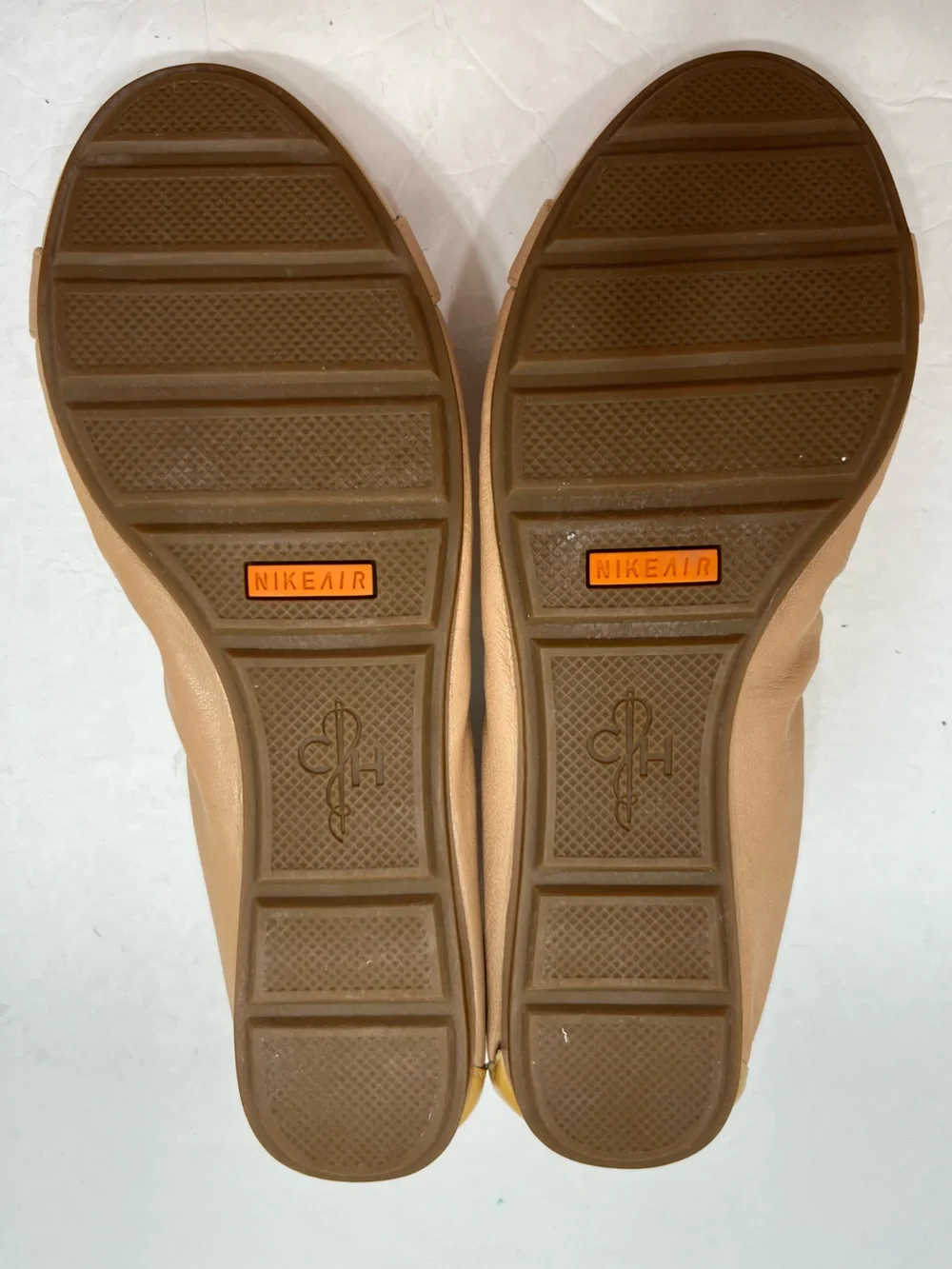Cole Haan Nike Air Monica Ballet Flats Tan Leather Cap Toe Bow D41662 Women 8.5B